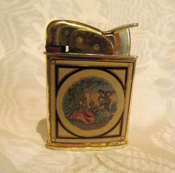 Vintage Evans Enamel Lighter Victorian Courting Scene Pocket Purse Lighter Working Condition