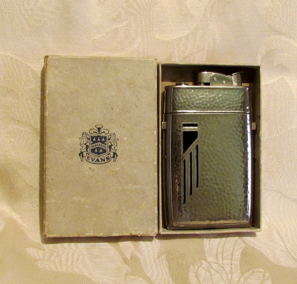 Evans Cigarette Case Lighter Art Deco Silver Black Enamel Boxed Excellent Working Condition