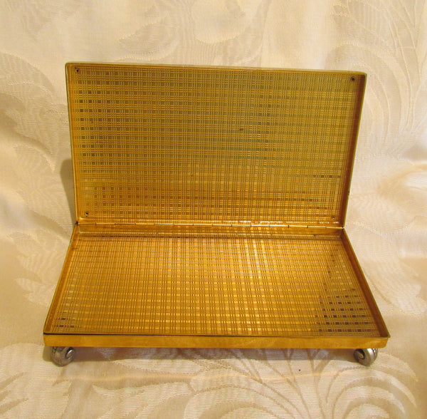 Evans Guilloche Cigarette Box And Lighter Smoking Set Grey Enamel Red Rhinestone Working Lighter