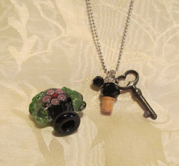 Key To Her Heart Perfume Bottle Necklace OOAK Handmade Silver Plate Blue Lampwork Pendant