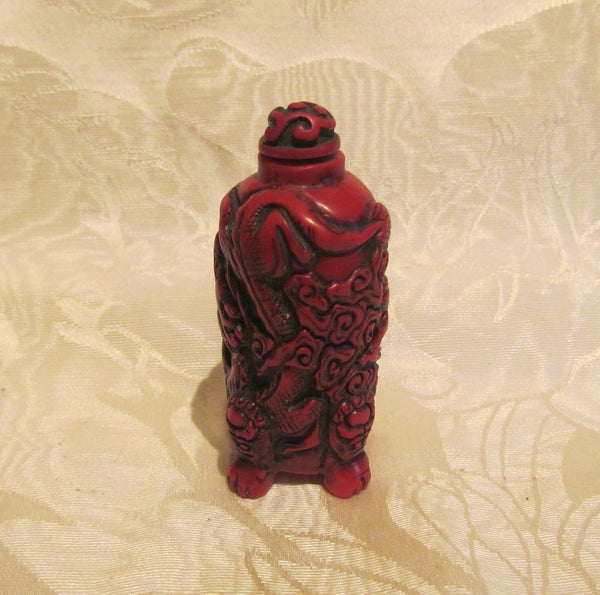 Carved Cinnabar Chinese Perfume Bottle Asian Snuff Holder
