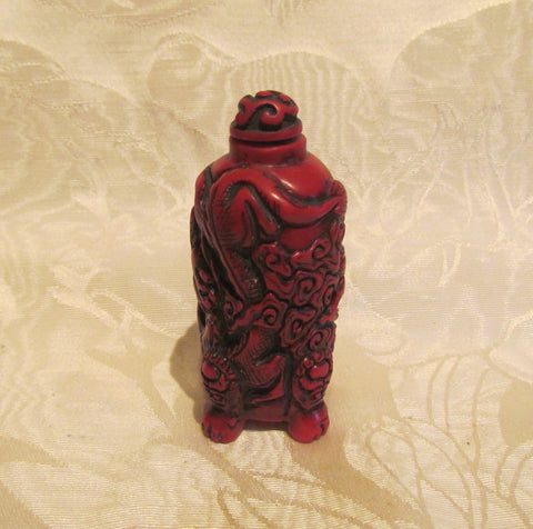 Carved Cinnabar Chinese Perfume Bottle Asian Snuff Holder