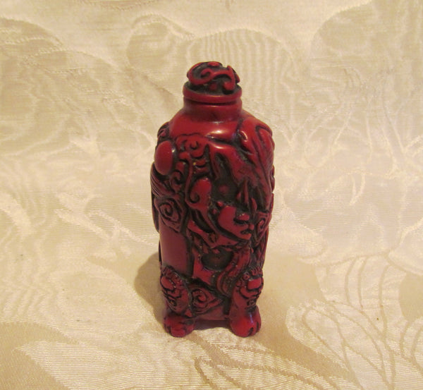 Carved Cinnabar Chinese Perfume Bottle Asian Snuff Holder