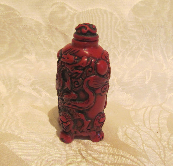 Carved Cinnabar Chinese Perfume Bottle Asian Snuff Holder