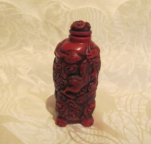 Carved Cinnabar Chinese Perfume Bottle Asian Snuff Holder