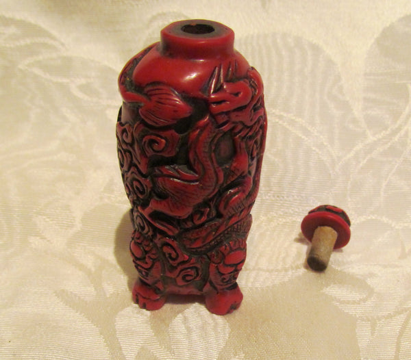 Carved Cinnabar Chinese Perfume Bottle Asian Snuff Holder