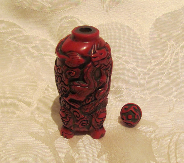Carved Cinnabar Chinese Perfume Bottle Asian Snuff Holder