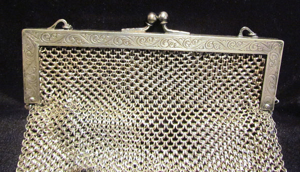Antique Silver ChainMail Purse Victorian Soldered Mesh Chain Mail