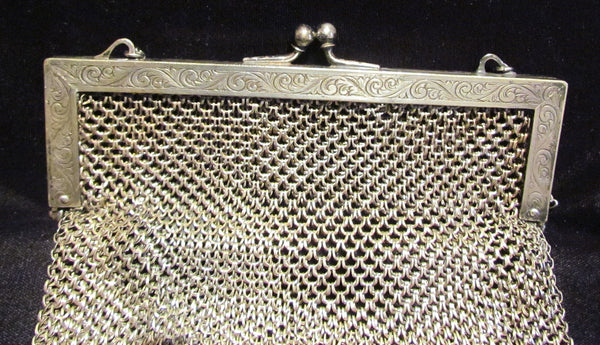 Antique Silver ChainMail Purse Victorian Soldered Mesh Chain Mail