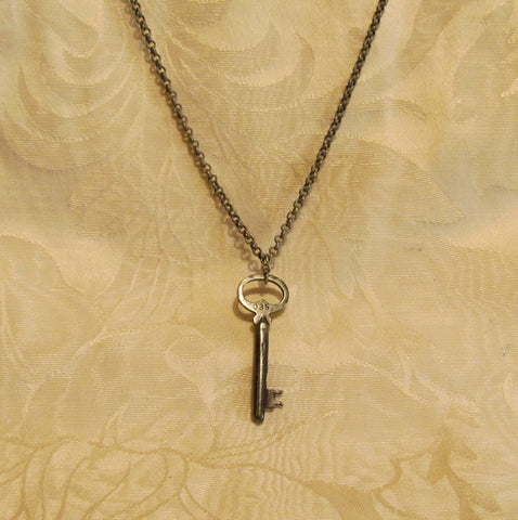 Antique Silver Key Necklace Vintage Skeleton Key Pendant
