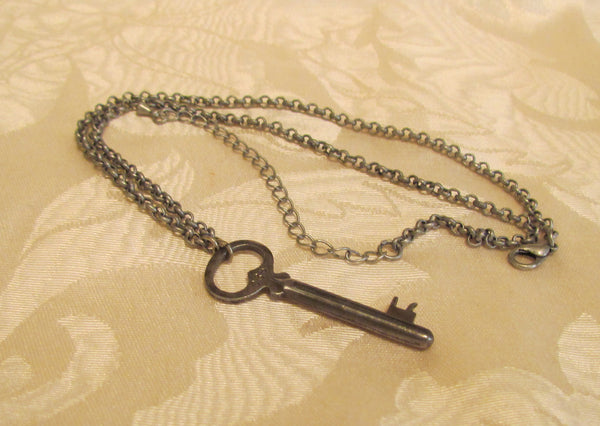 Antique Silver Key Necklace Vintage Skeleton Key Pendant
