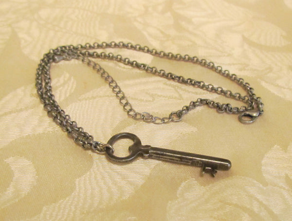 Antique Silver Key Necklace Vintage Skeleton Key Pendant
