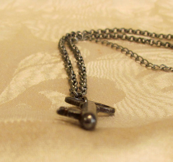 Antique Silver Key Necklace Vintage Skeleton Key Pendant
