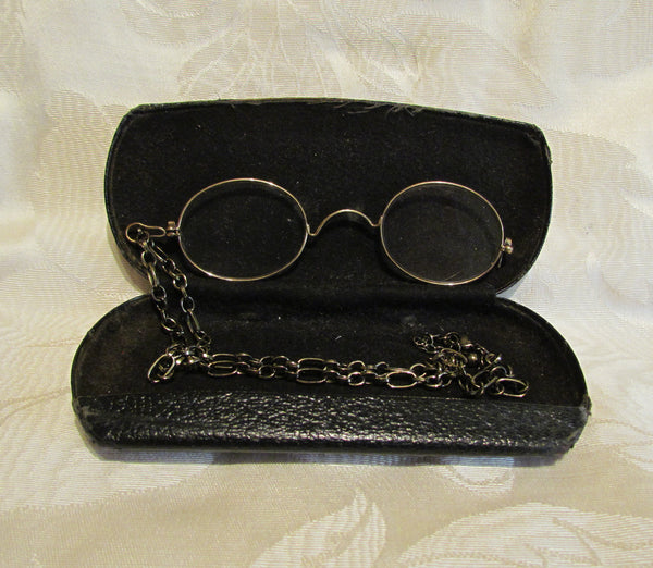12Kt GF Pince Nez Eyeglasses Victorian Spectacles With Necklace And Case