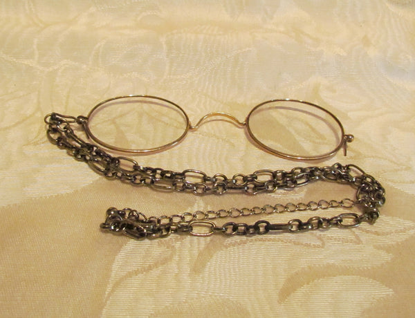 12Kt GF Pince Nez Eyeglasses Victorian Spectacles With Necklace And Case
