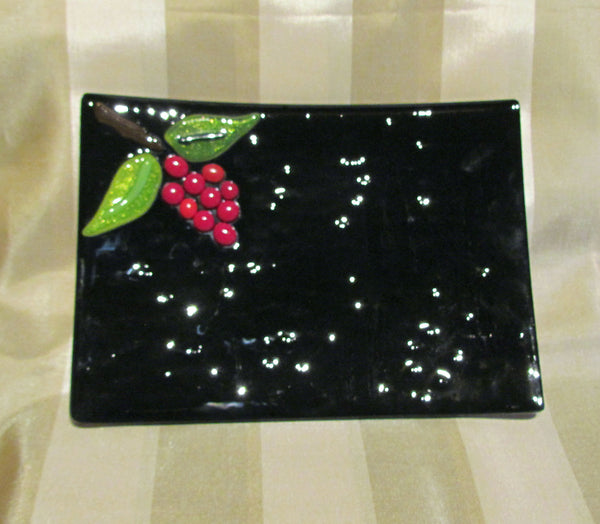 Handmade Black Glass And Red Berry Decorative Plate Serving Dish