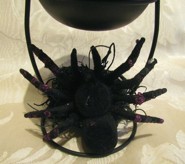 Black Spider Candle Holder Purple Sparkles Halloween Decoration