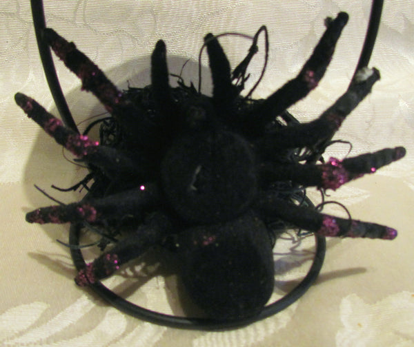 Black Spider Candle Holder Purple Sparkles Halloween Decoration