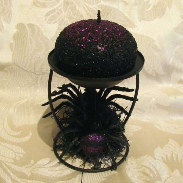 Black Spider Candle Holder Purple Sparkles Halloween Decoration