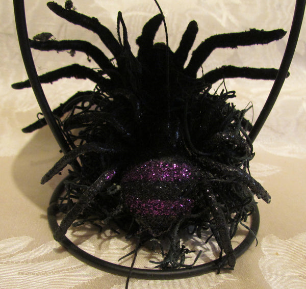 Black Spider Candle Holder Purple Sparkles Halloween Decoration