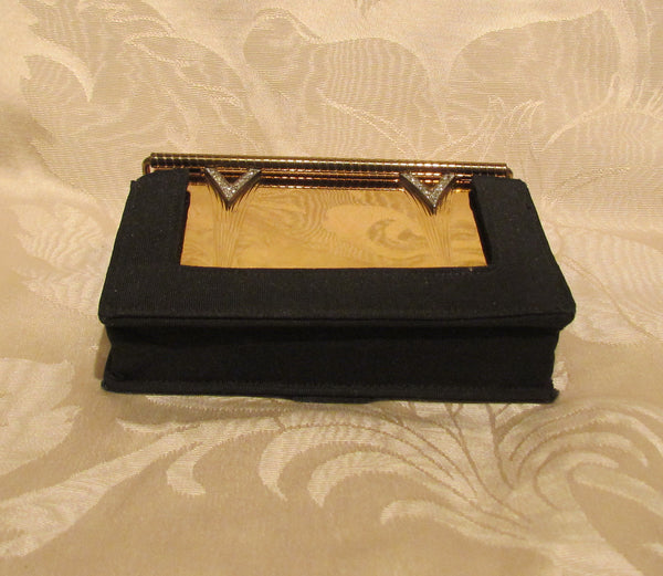 Volupte Compact Purse Art Deco Rhinestone Gold And Moire Unused