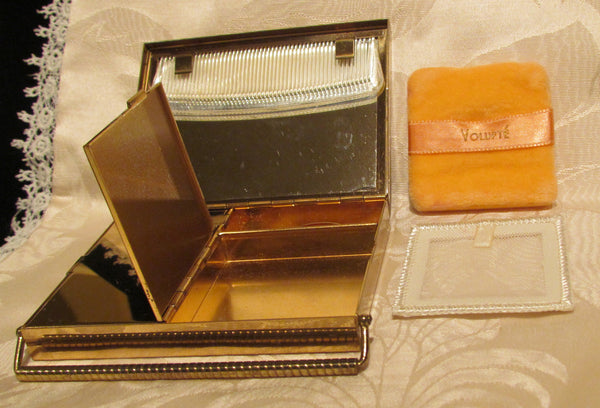 Volupte Compact Purse Art Deco Rhinestone Gold And Moire Unused