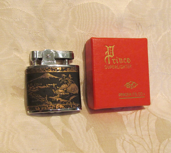 24Kt Gold Asian Lighter Working Prince SuperLighter Mt Fugi Unused In Original Box