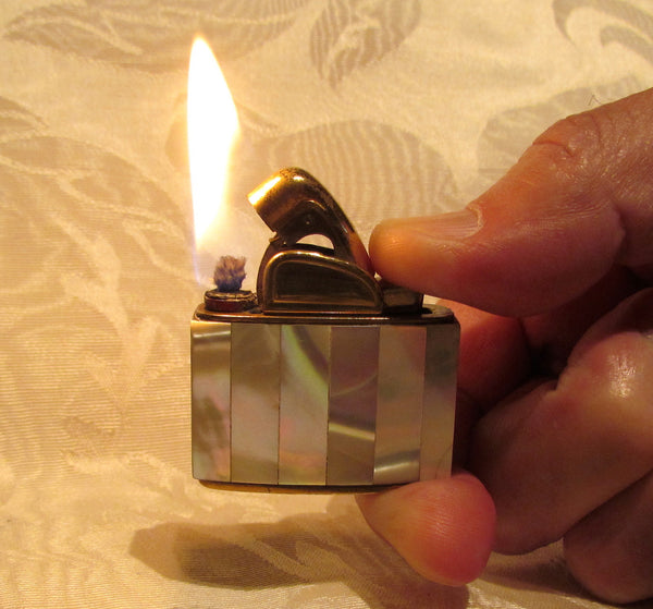 Mother Of Pearl Lighter Evans Gold 1950's Lighter Working