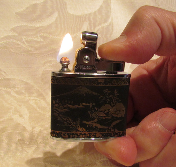 24Kt Gold Asian Lighter Working Prince SuperLighter Mt Fugi Unused In Original Box