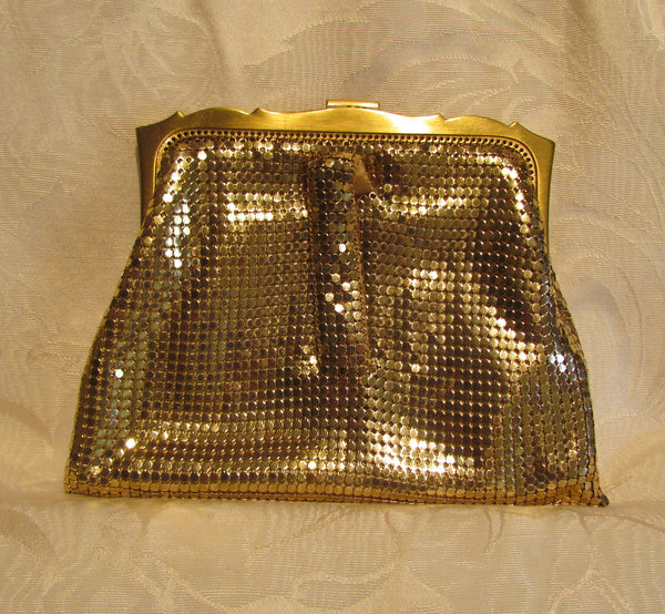 Whiting Davis Gold Mesh Clutch Purse 1930s Mint Unused