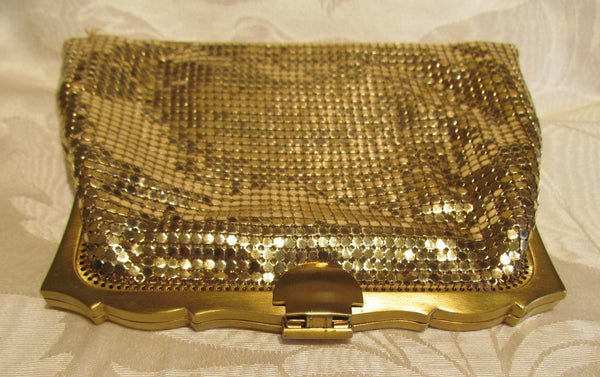 Whiting Davis Gold Mesh Clutch Purse 1930s Mint Unused