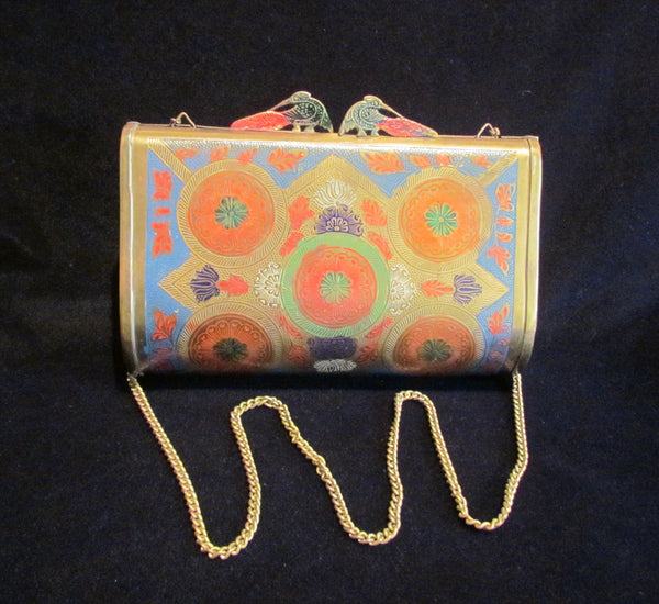 Peacock Pillow Purse 1940s Brass Clutch Shoulder Handbag