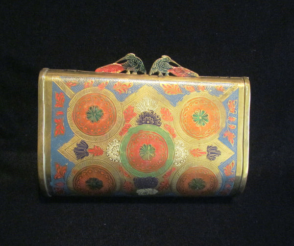 Peacock Pillow Purse 1940s Brass Clutch Shoulder Handbag