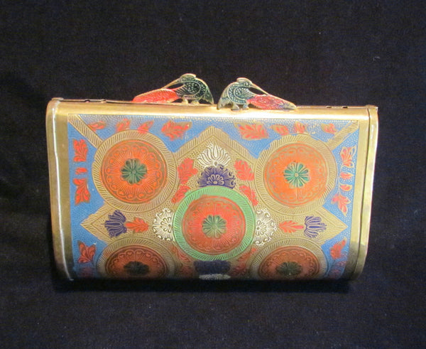 Peacock Pillow Purse 1940s Brass Clutch Shoulder Handbag