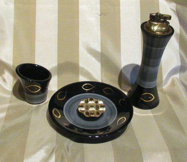 Evans Glass Smoking Set 1950s Lighter Cigarette Holder Ashtray Tabletop Working Lighter