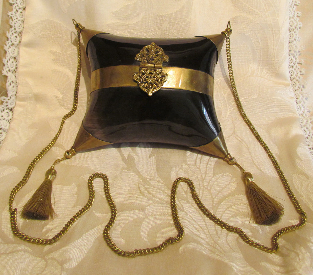 Black Bone Pillow Purse Vintage 1930s Formal Shell Brass Evening Bag