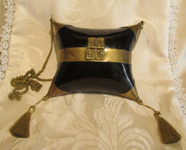 Black Bone Pillow Purse Vintage 1930s Formal Shell Brass Evening Bag