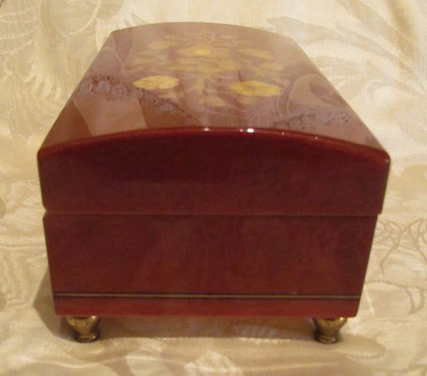 Reuge Music Box Italian Inlaid Burl Wood Swiss Movement Ring Jewelry Box