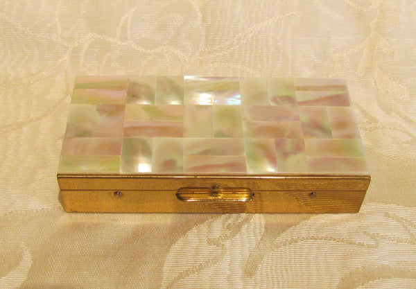 Mother Of Pearl Cigarette Box Mid Century Gold Case Excellent Condition