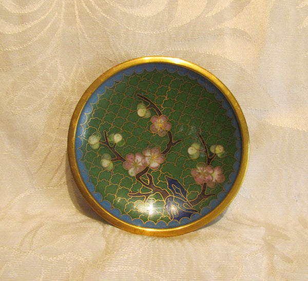 Asian Cloisonne Ashtray Cherry Blossom Small Enamel Dish Display Plate