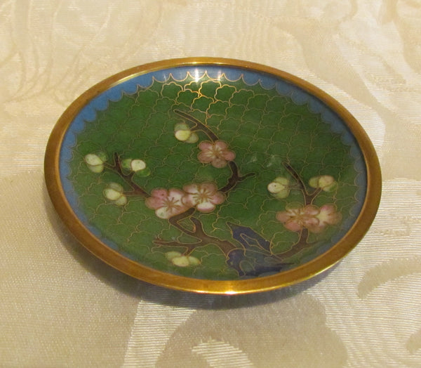 Asian Cloisonne Ashtray Cherry Blossom Small Enamel Dish Display Plate