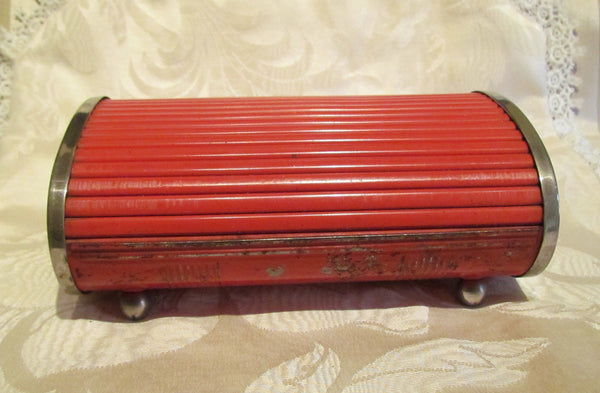 Roll Top Cigarette Box Park Sherman Red Bakelite Case Jewelry Trinket Box