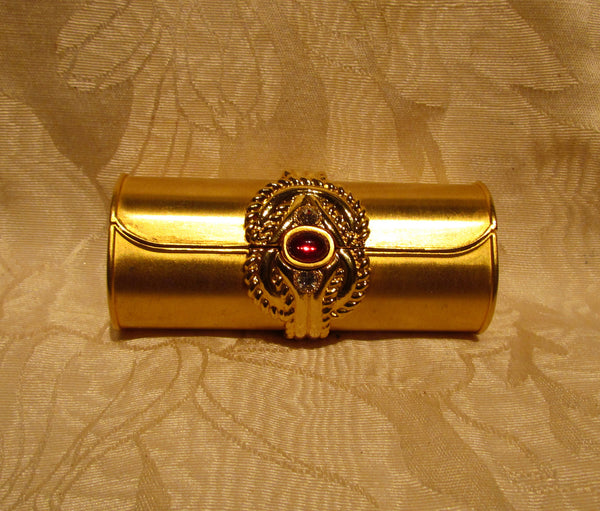 Gold Rhinestone Lipstick Case Vintage Mirror Lipstick Holder Unused
