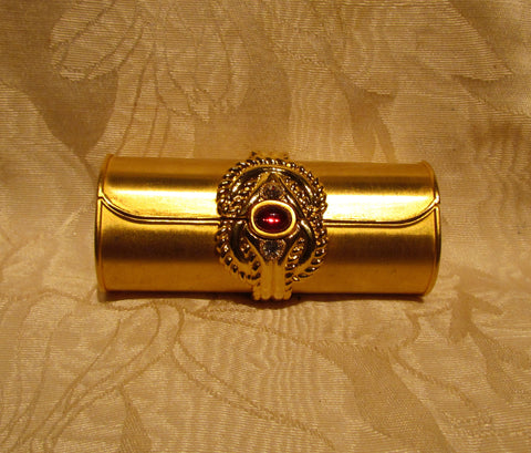 Gold Rhinestone Lipstick Case Vintage Mirror Lipstick Holder Unused