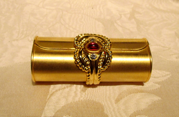 Gold Rhinestone Lipstick Case Vintage Mirror Lipstick Holder Unused
