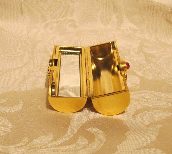 Gold Rhinestone Lipstick Case Vintage Mirror Lipstick Holder Unused