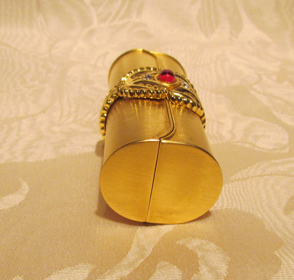 Gold Rhinestone Lipstick Case Vintage Mirror Lipstick Holder Unused