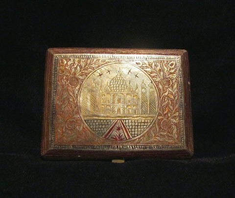 1930s Trench Art Cigarette Case Alpaca Silver Case Taj Mahal Enamel Business Card Holder