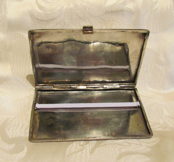 Trench Art Cigarette Case Peacock Alpaca Silver Case 1940s Enamel Business Card Holder