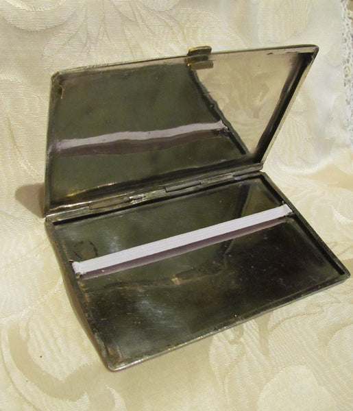 Trench Art Cigarette Case Peacock Alpaca Silver Case 1940s Enamel Business Card Holder